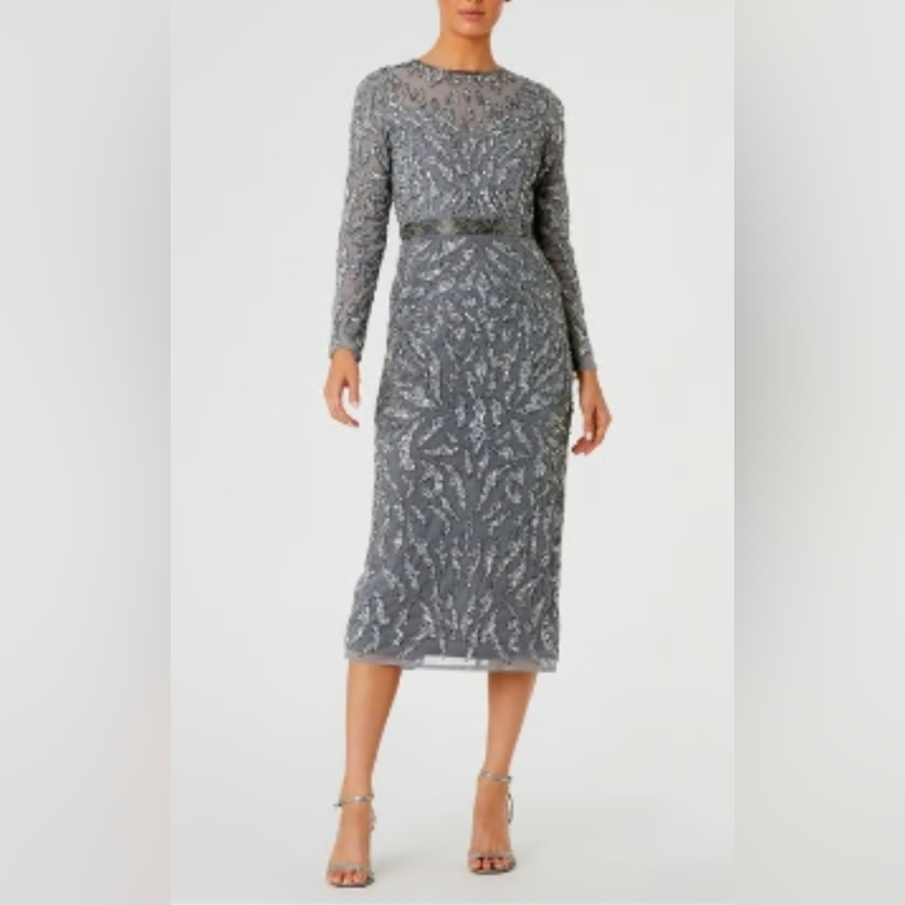 Mac Duggal Embellished illusion sheath midi dress.